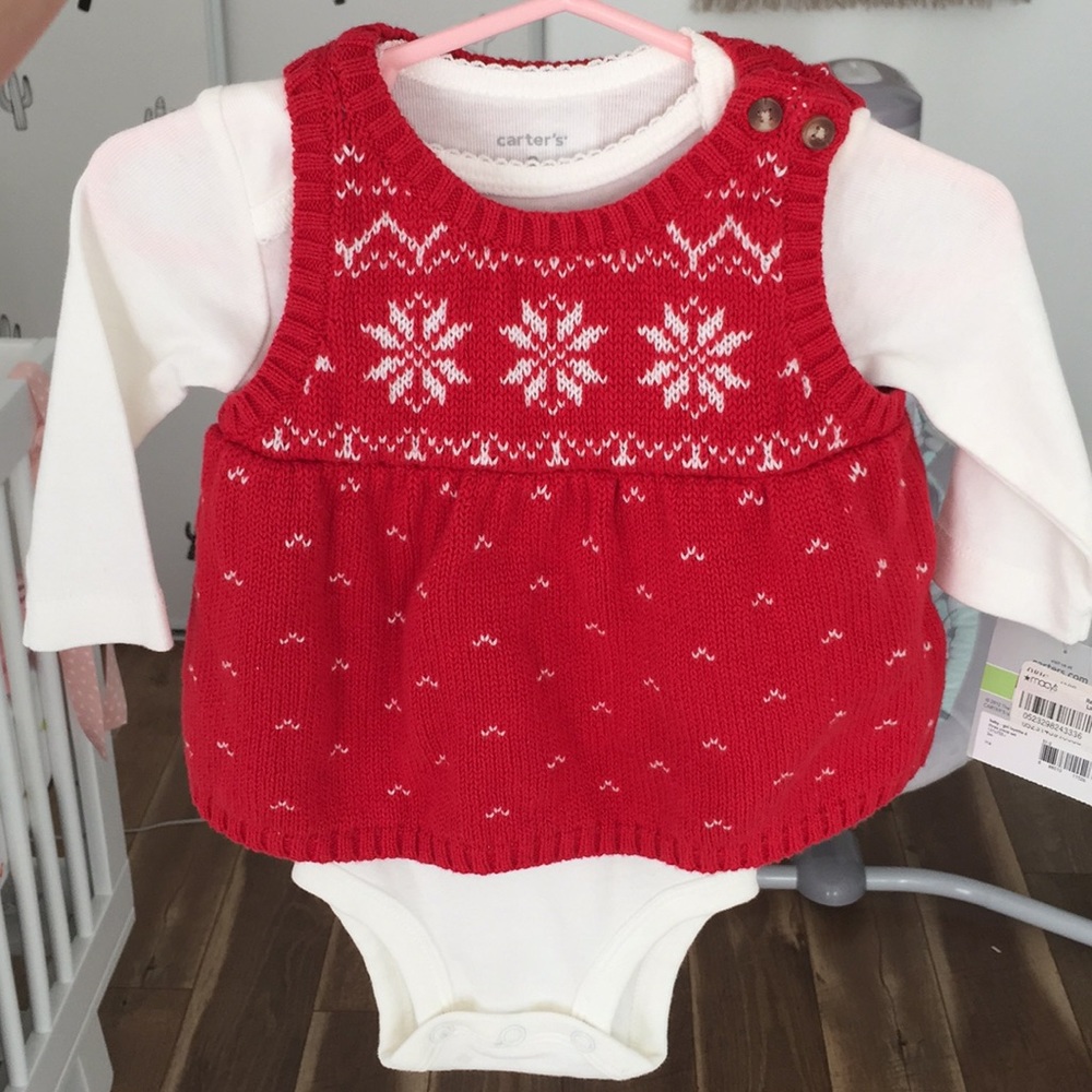 Carters holiday baby dress red knitted 3 pc set